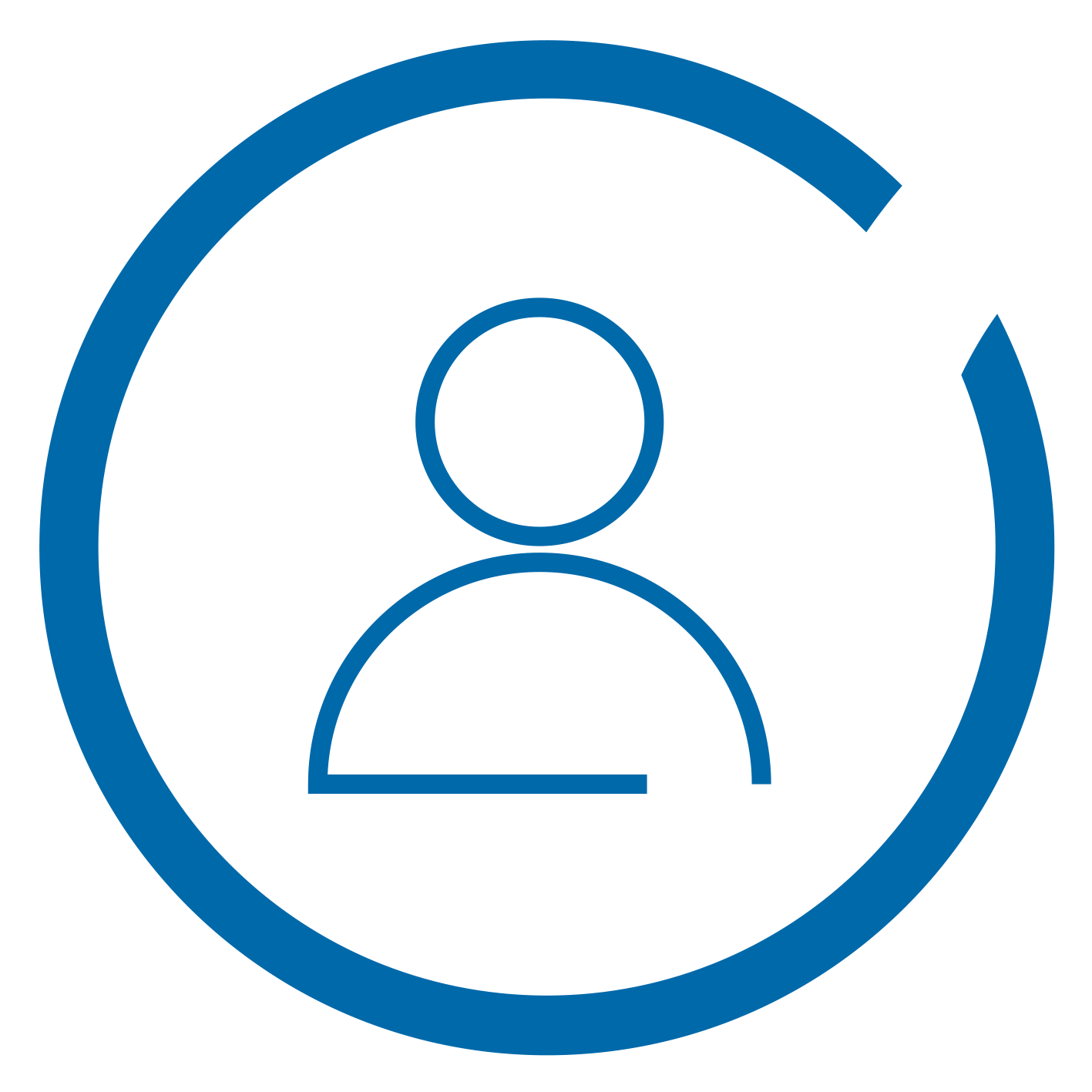 outline graphic in a circle of a head and shoulders