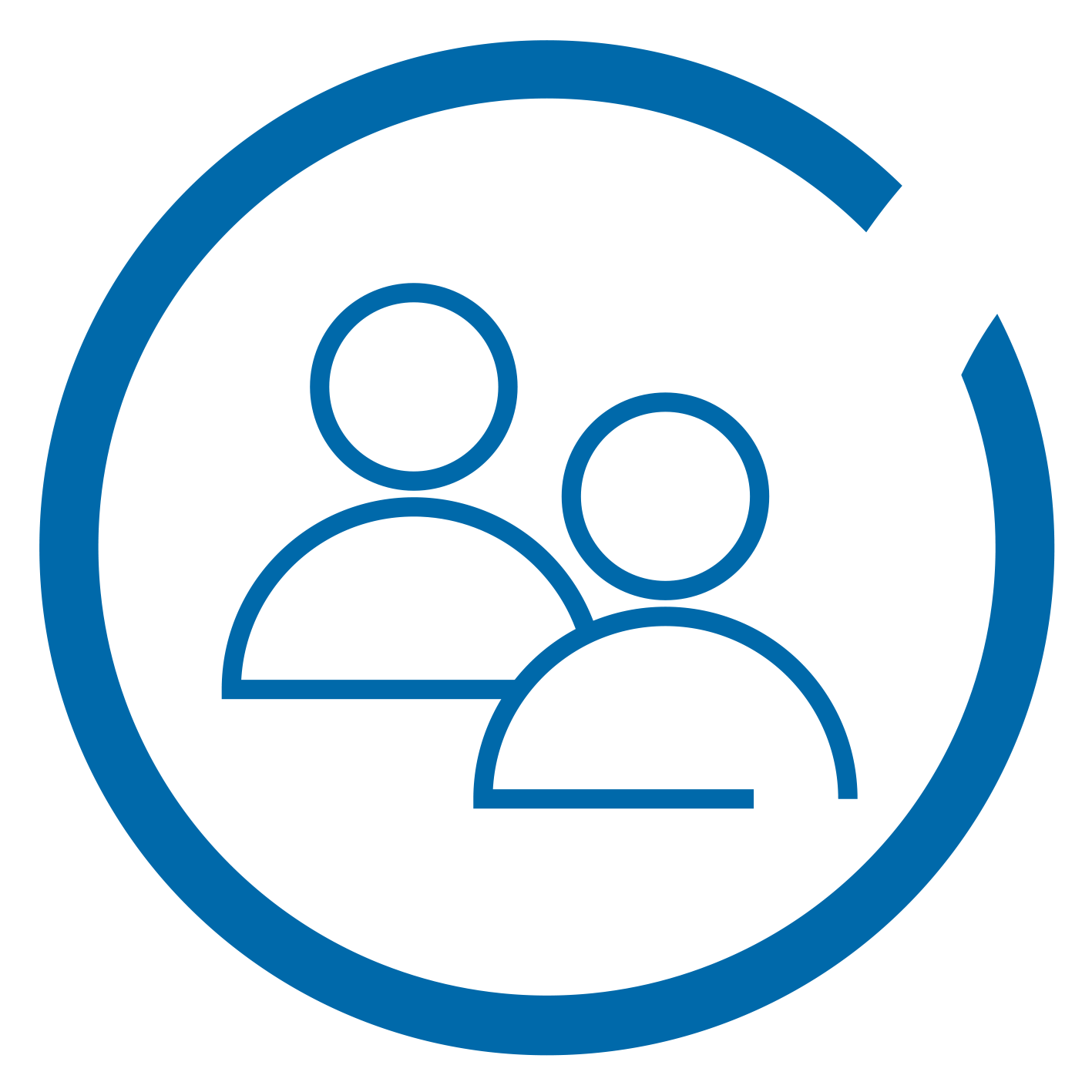 Outline graphic of the head and shoulders of two people