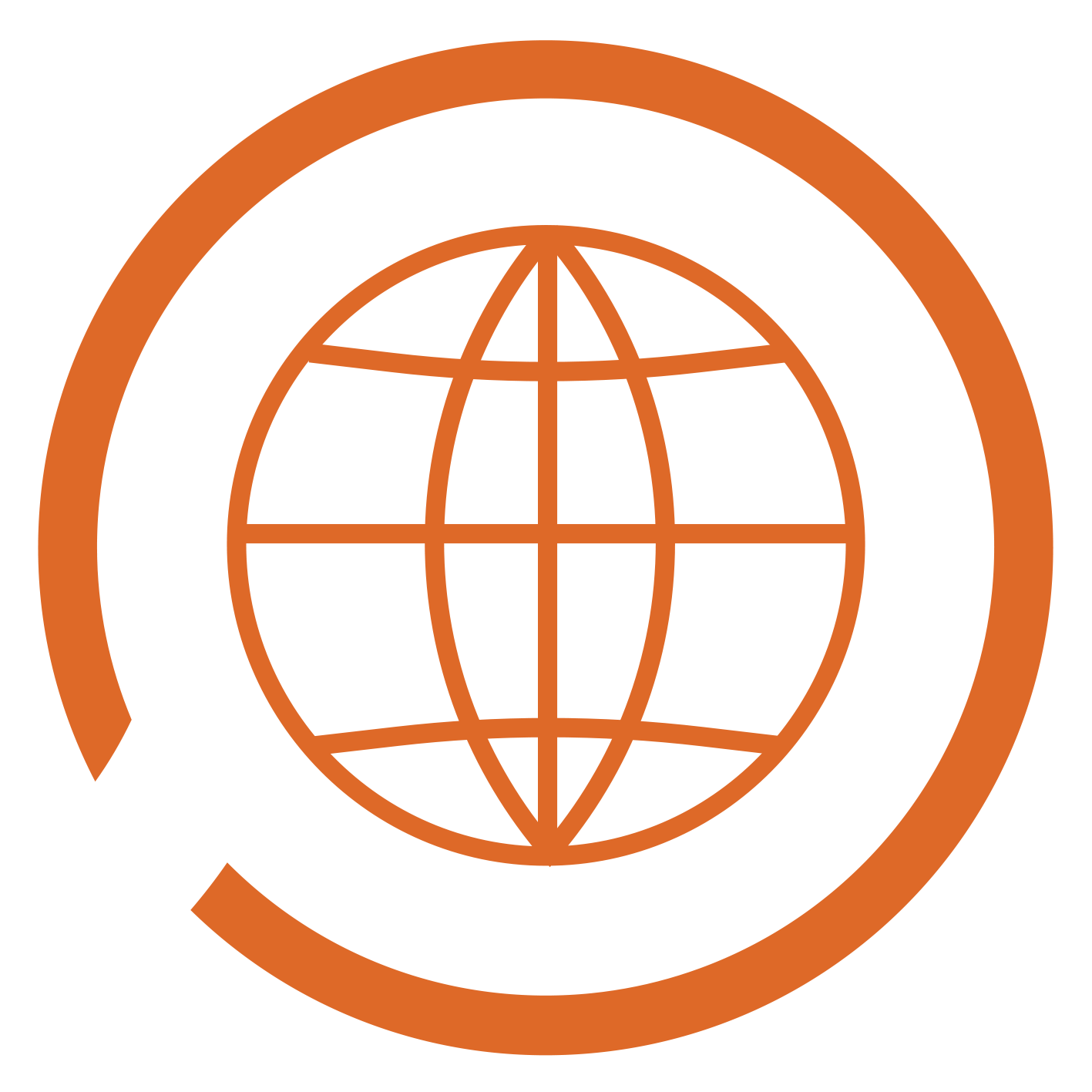 Outline graphic in circle of a world or globe