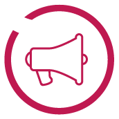 Outline graphic of a megaphone in a circle